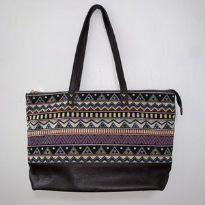 Tribal Aztec Print Vegan Leather Tote Bag